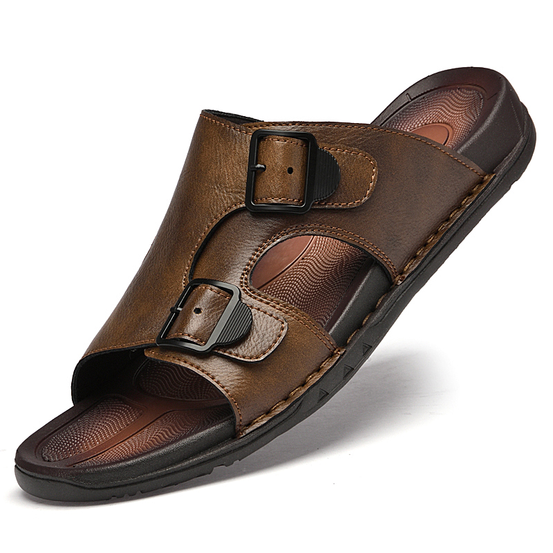 Flip Flop Leather Men - Summer Mens Leather Slippers Men Adjustable
