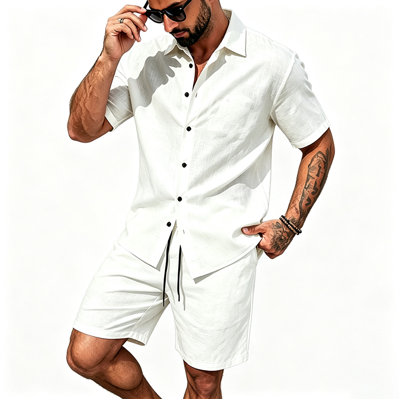 Men Linen Two Piece Outfit Sho - đánh giá và giá Short Linen Drawstring