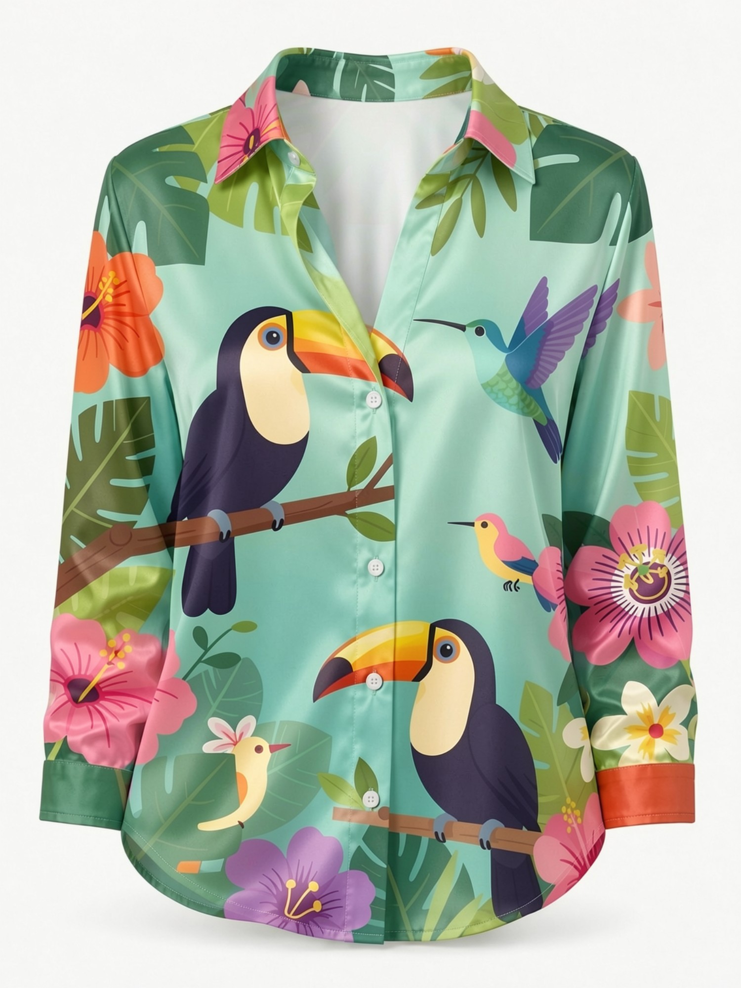 Mint Toucan Satin Button Shirt - đánh giá và giá Resort Shirt Floral